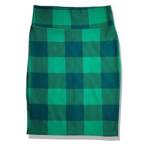 LulaRoe Green Buffalo Plaid Stretchy Comfortable Pencil Skirt